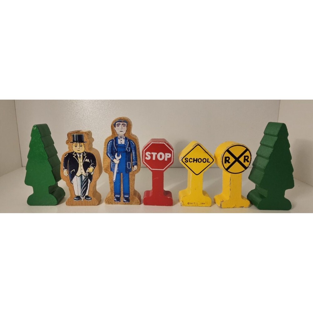 VINTAGE Thomas & Friends Wooden Rail Sir Topham Hatt Mechanic Trees Signs Lot X7